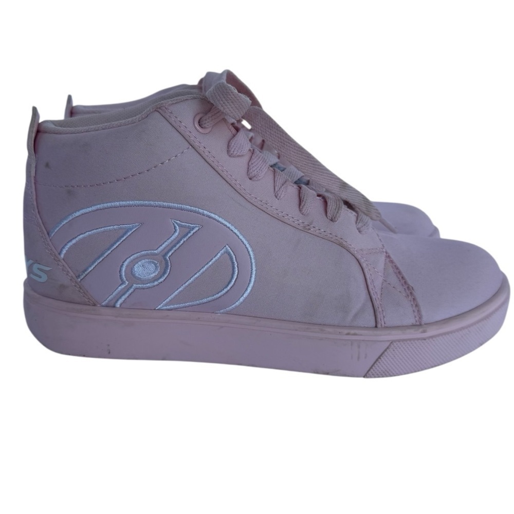 Heelys Sneakers Youth Sz 6 Womens sz 7 Baby Pink Lace Up Wheelie Skate Shoes GUC